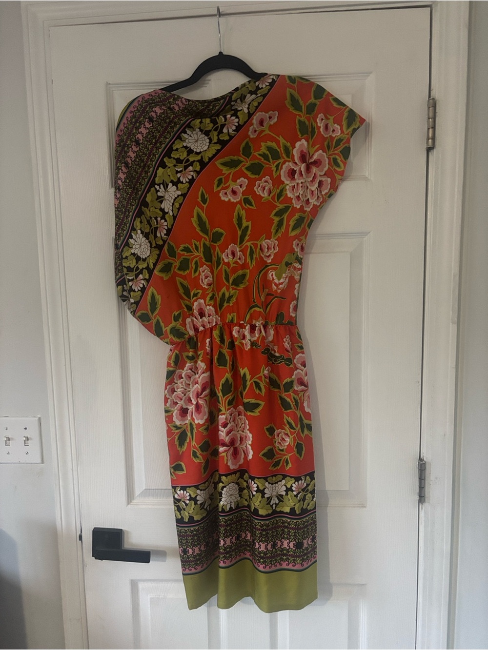 Natori Orange Floral Midi Skirt with Pink Blooms